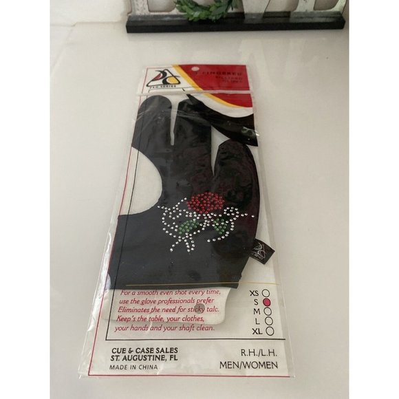 Black Pro Series Rose Motif Pool Cue Glove Full Fingers Breathable Washable Sz S - Picture 2 of 16